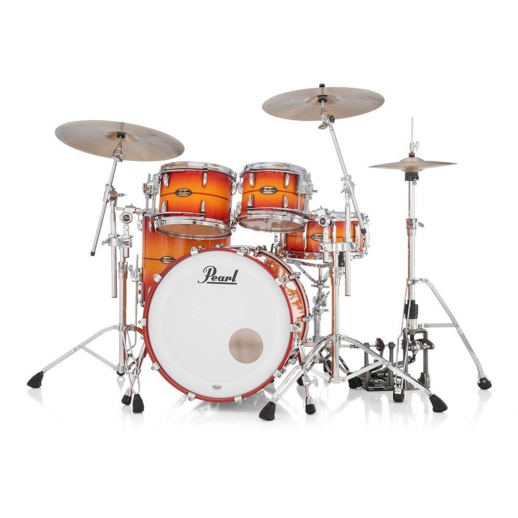 Pearl Masters Maple/Gum 4pc Drum Set w/22x18BD w/L-Bracket R2 Mounts Sunburst Redstripe