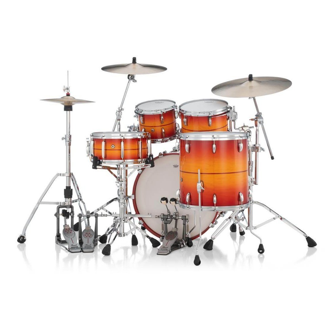 Pearl Masters Maple/Gum 4pc Drum Set w/22x18BD w/L-Bracket R2 Mounts Sunburst Redstripe