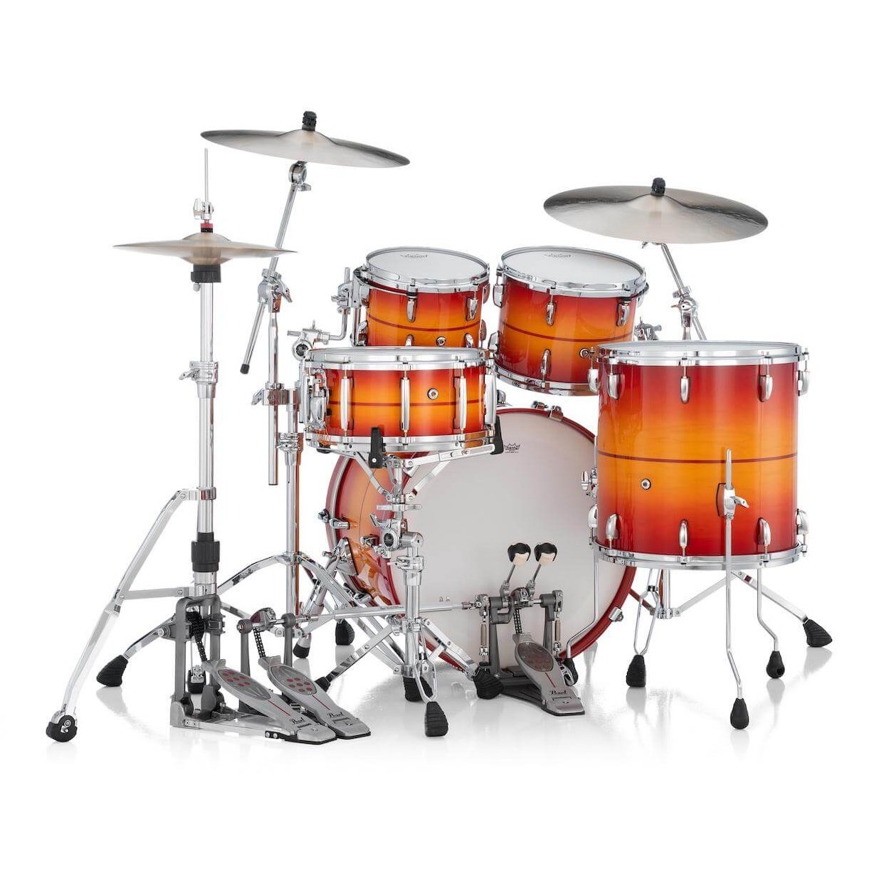 Pearl Masters Maple/Gum 4pc Drum Set w/22x18BD w/L-Bracket R2 Mounts Sunburst Redstripe