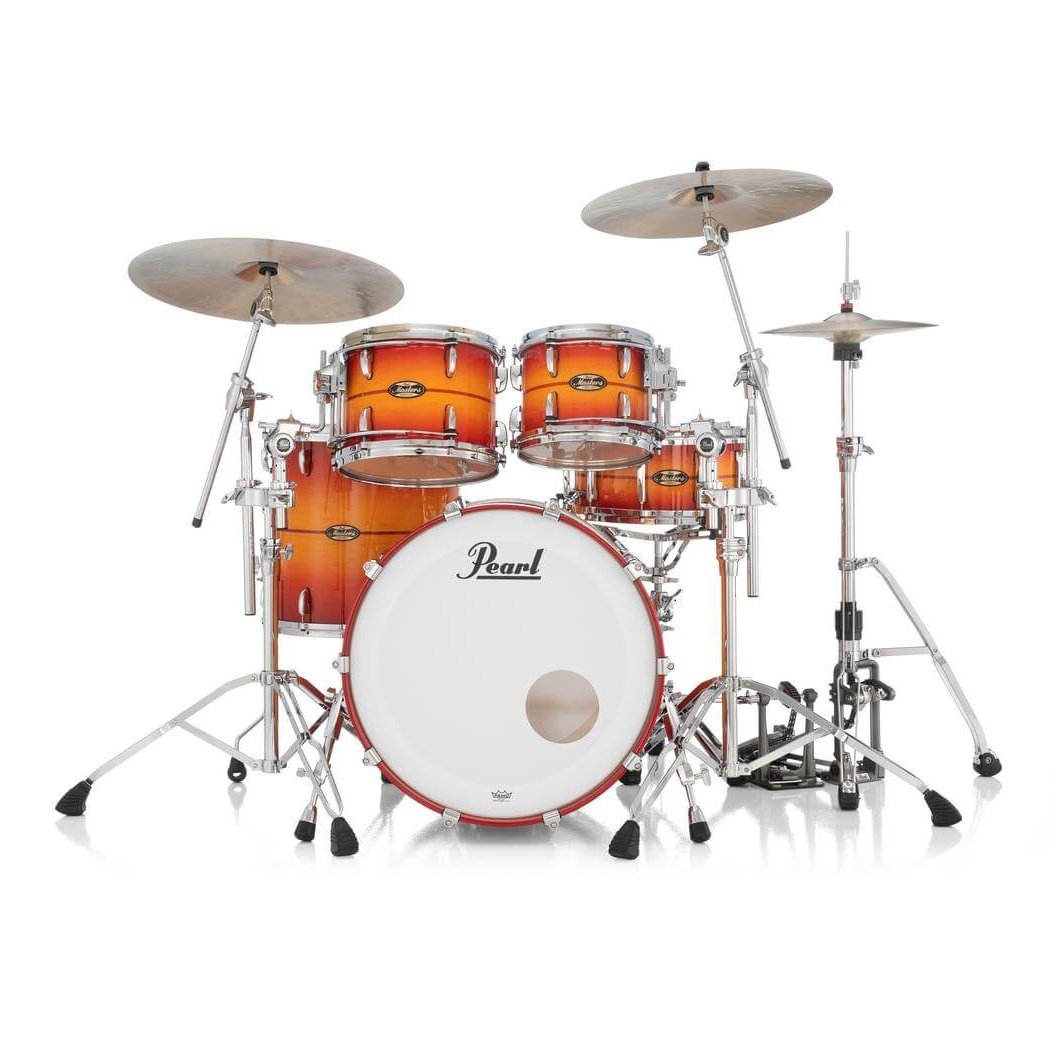 Pearl Masters Maple/Gum 4pc Drum Set w/22x18BD w/L-Bracket R2 Mounts Sunburst Redstripe