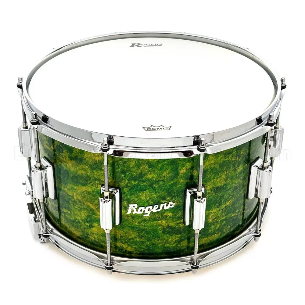 Rogers Dyna-Sonic 7-Line Brass Snare Drum 14x8 Green Alcohol Ink - Drum Center Of Portsmouth