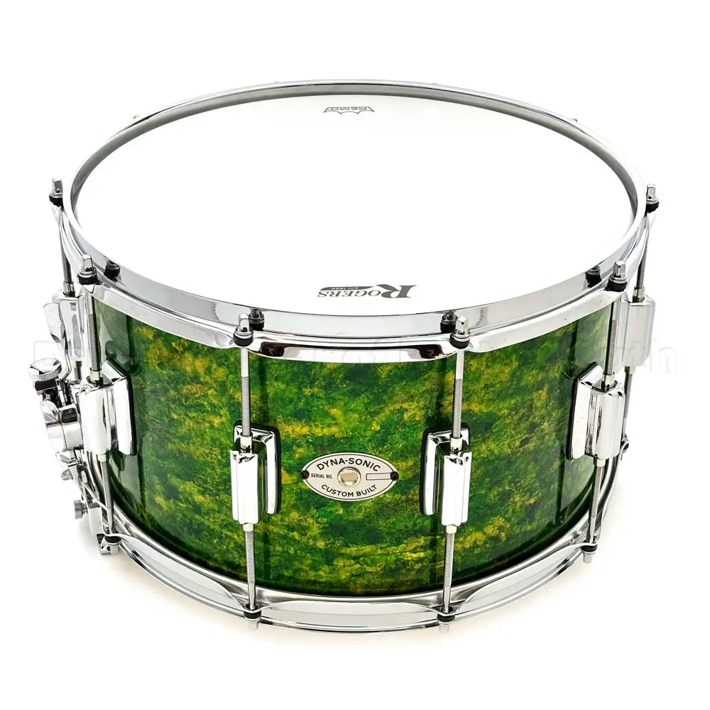 Rogers Dyna-Sonic 7-Line Brass Snare Drum 14x8 Green Alcohol Ink - Drum Center Of Portsmouth