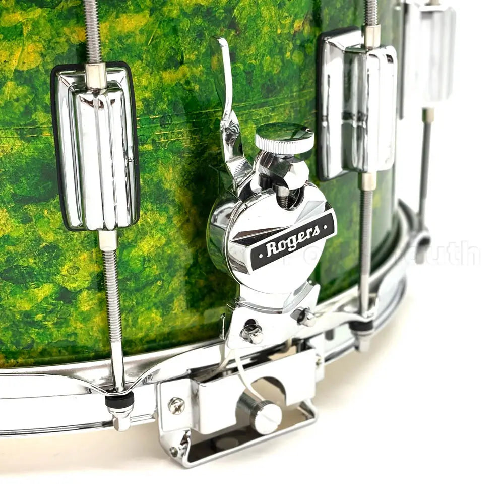 Rogers Dyna-Sonic 7-Line Brass Snare Drum 14x8 Green Alcohol Ink - Drum Center Of Portsmouth
