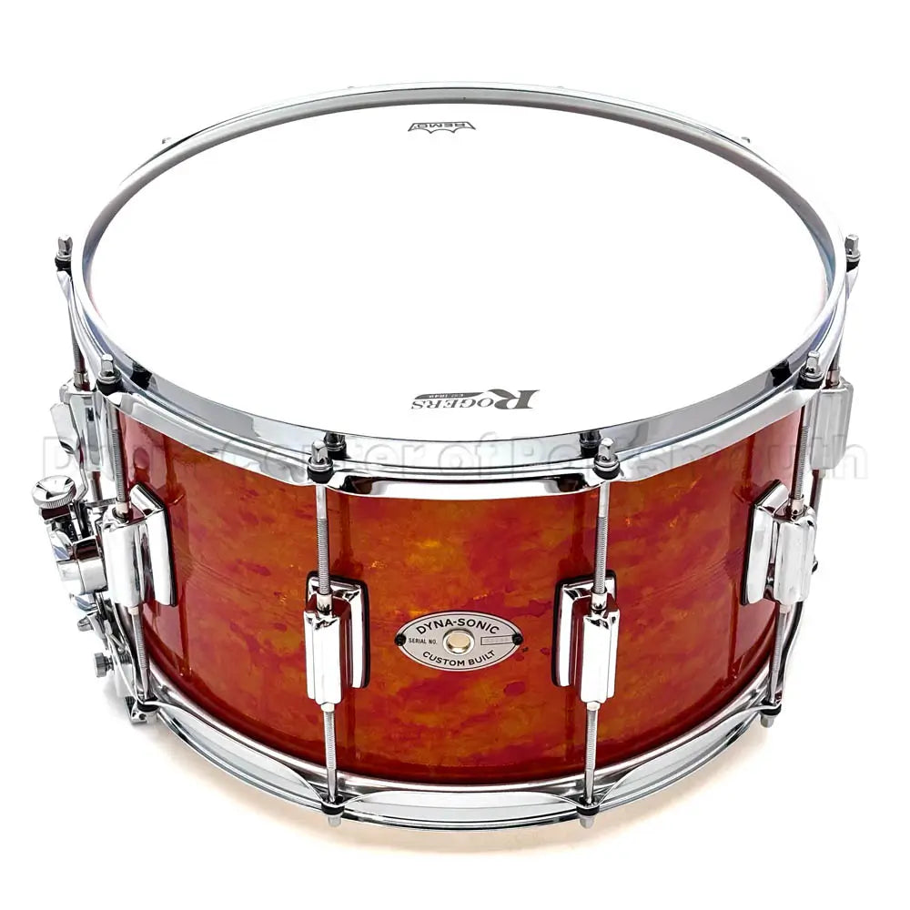 Rogers Dyna-Sonic 7-Line Brass Snare Drum 14x8 Orange Alcohol Ink - Drum Center Of Portsmouth