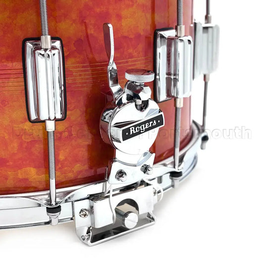 Rogers Dyna-Sonic 7-Line Brass Snare Drum 14x8 Orange Alcohol Ink - Drum Center Of Portsmouth