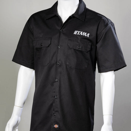 Tama Embroidered Logo Short-Sleeve Dickies Work Shirt Black - Large - Drum Center Of Portsmouth