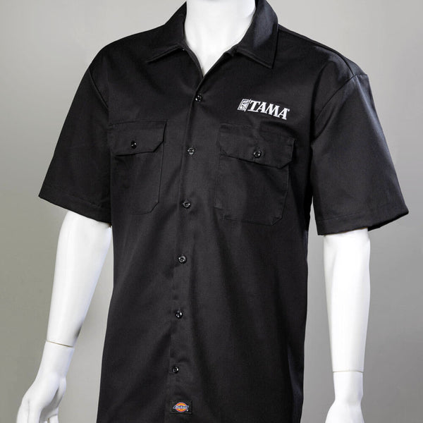 Tama Embroidered Logo Short-Sleeve Dickies Work Shirt Black - Medium