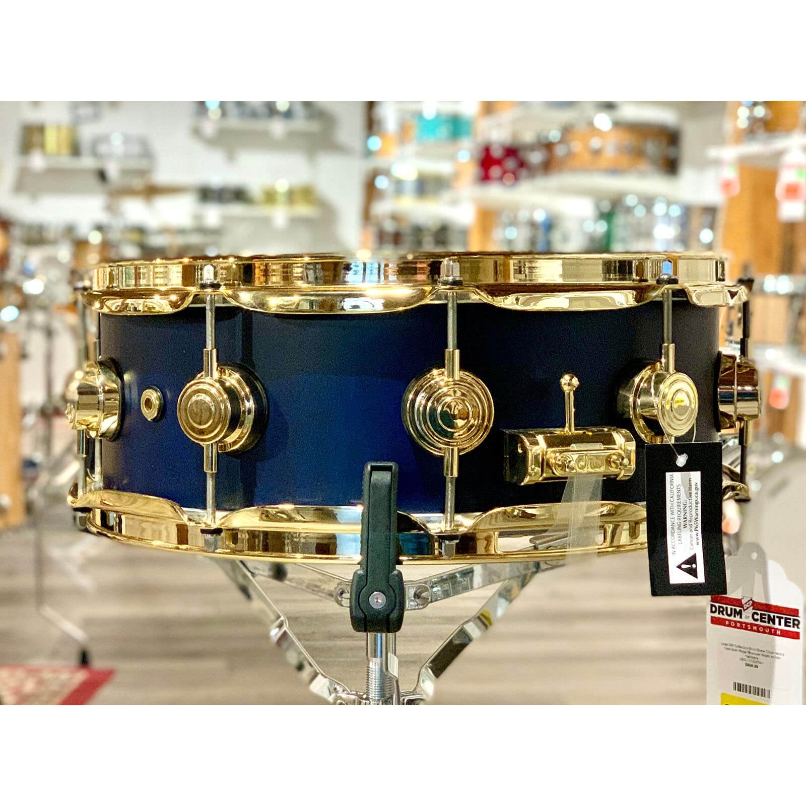 Used DW Collectors Birch Snare Drum 14x5.5 Hard Satin Regal Blue over Moabi w/Gold Hardware