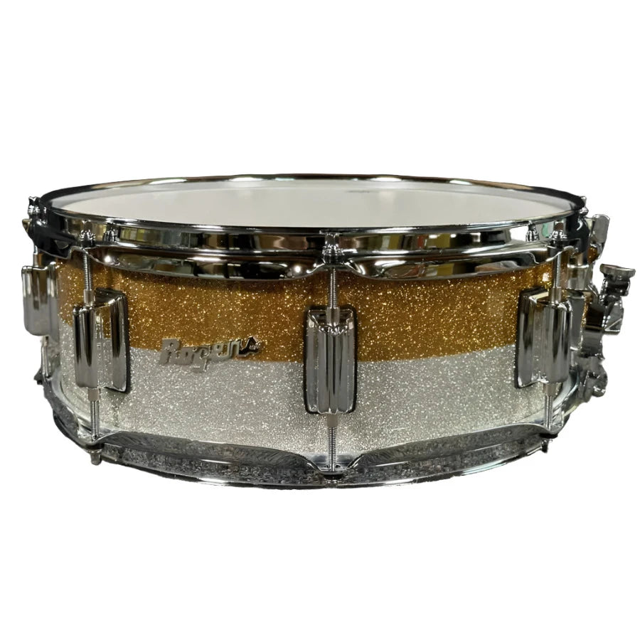 Used Rogers Powertone Limited Edition Snare Drum 14x5 Gold/Silver Two-Tone Lacquer - Excellent - Drum Center Of Portsmouth