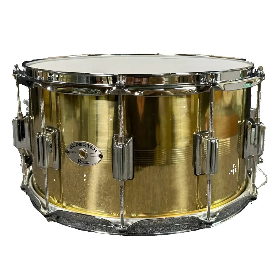 Used Rogers SuperTen 7 Line Natural Brass Shell Snare Drum 14x8 - Excellent - Drum Center Of Portsmouth