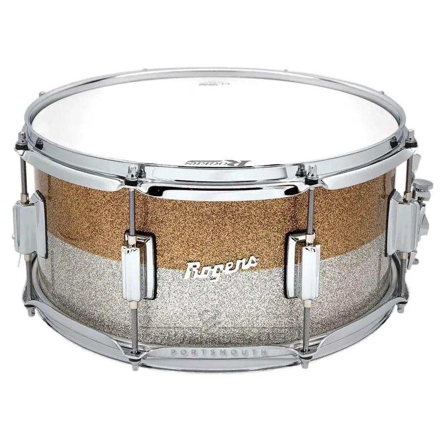 Used Rogers Powertone Limited Edition Snare Drum 14x6.5 Gold/Silver Two-Tone Lacquer - Excellent - Drum Center Of Portsmouth