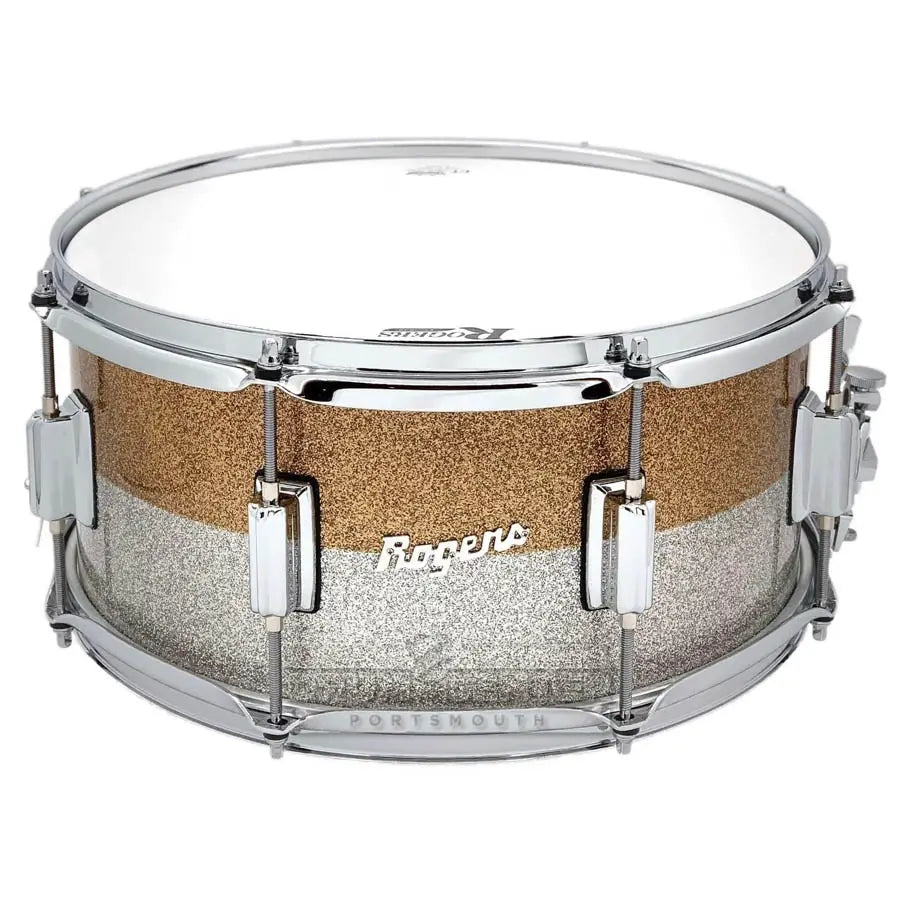 Used Rogers Powertone Limited Edition Snare Drum 14x6.5 Gold/Silver Two-Tone Lacquer - Excellent