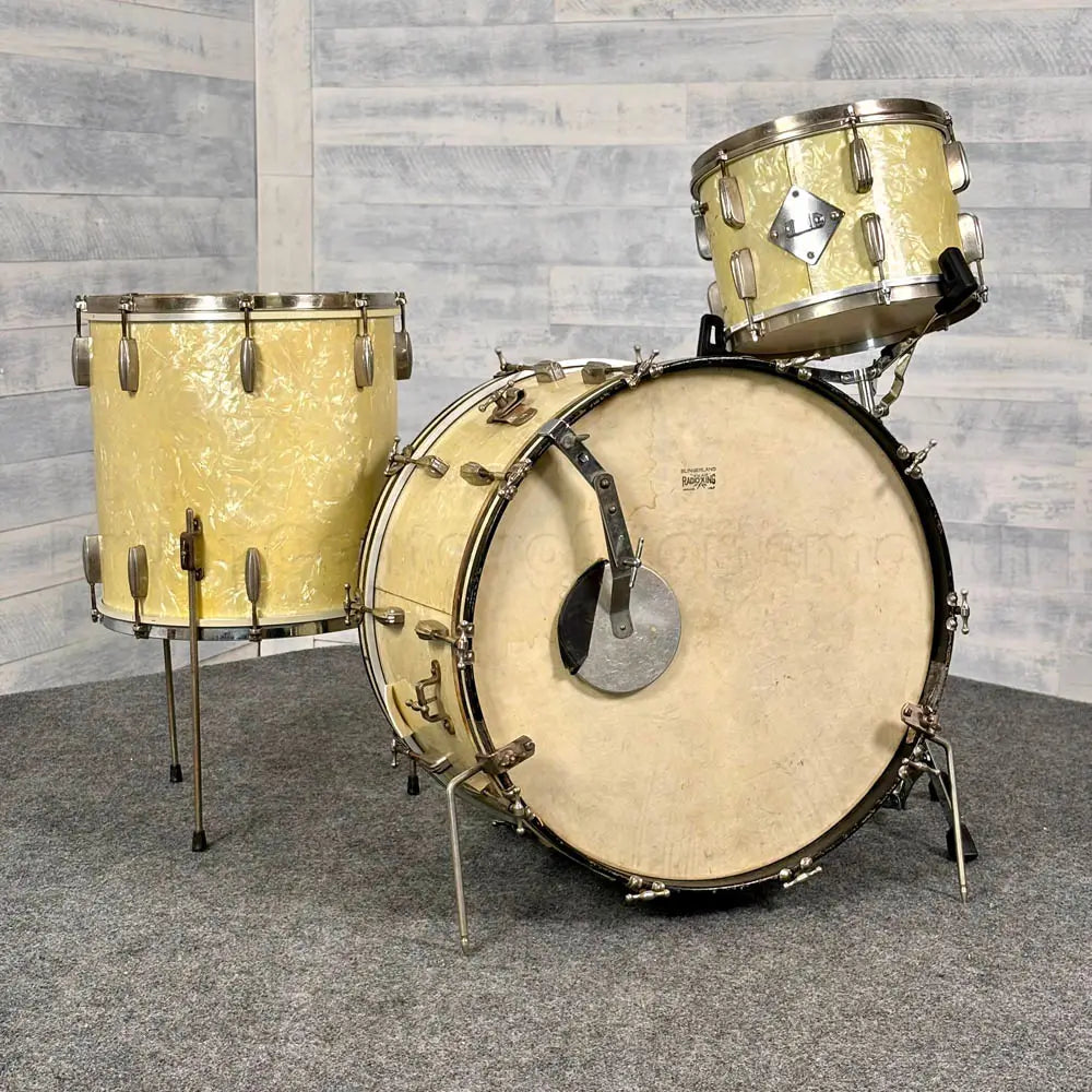 Used Vintage Slingerland Radio King 3pc Drum Set 24/13/16 White Marine Pearl - Good - Drum Center Of Portsmouth