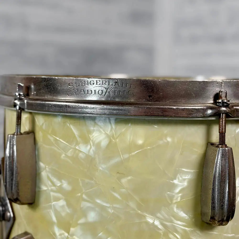 Used Vintage Slingerland Radio King 3pc Drum Set 24/13/16 White Marine Pearl - Good - Drum Center Of Portsmouth
