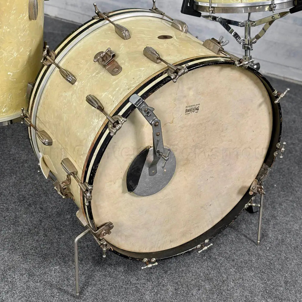 Used Vintage Slingerland Radio King 3pc Drum Set 24/13/16 White Marine Pearl - Good - Drum Center Of Portsmouth