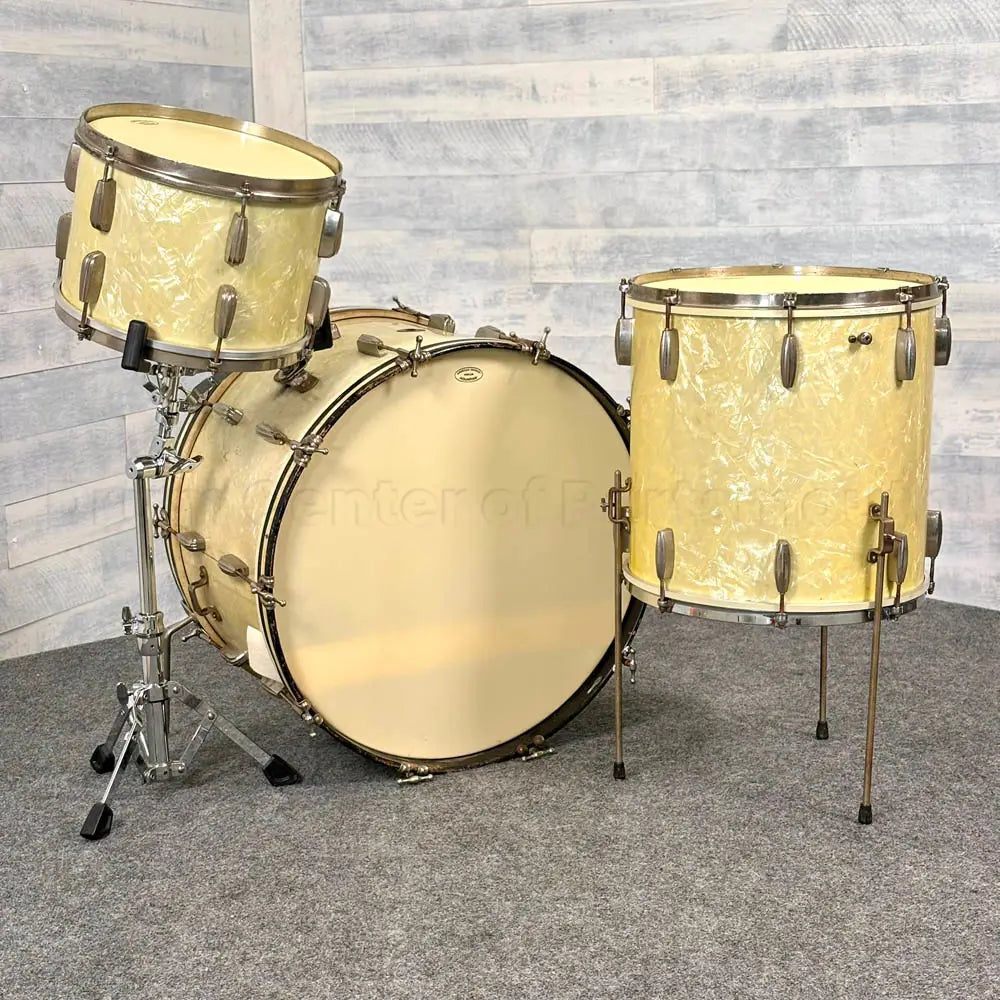 Used Vintage Slingerland Radio King 3pc Drum Set 24/13/16 White Marine Pearl - Good - Drum Center Of Portsmouth