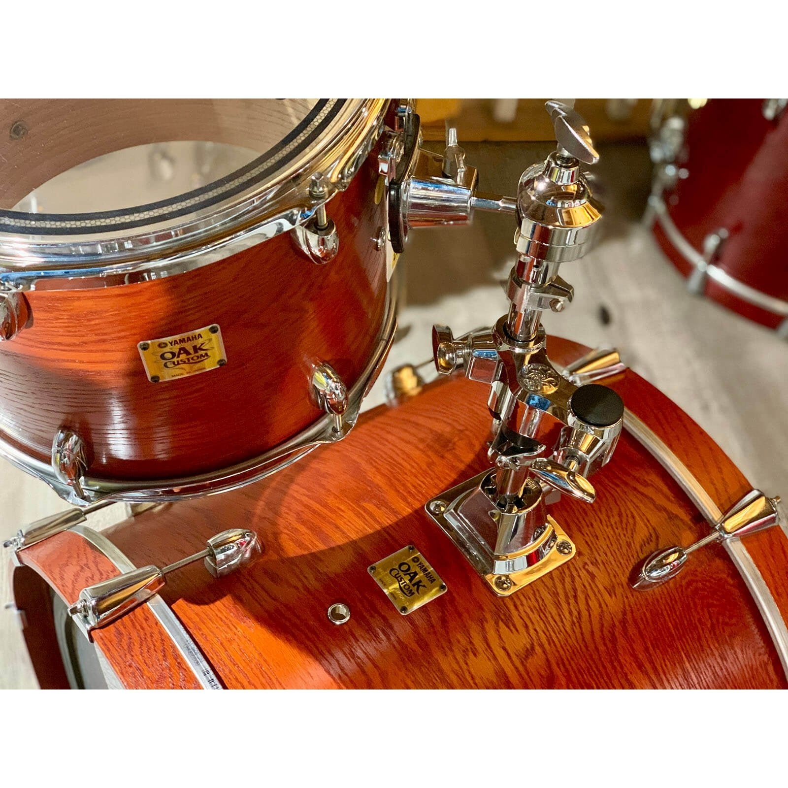 Used Yamaha Oak Custom 3pc Drum Set Matte Sedona Red