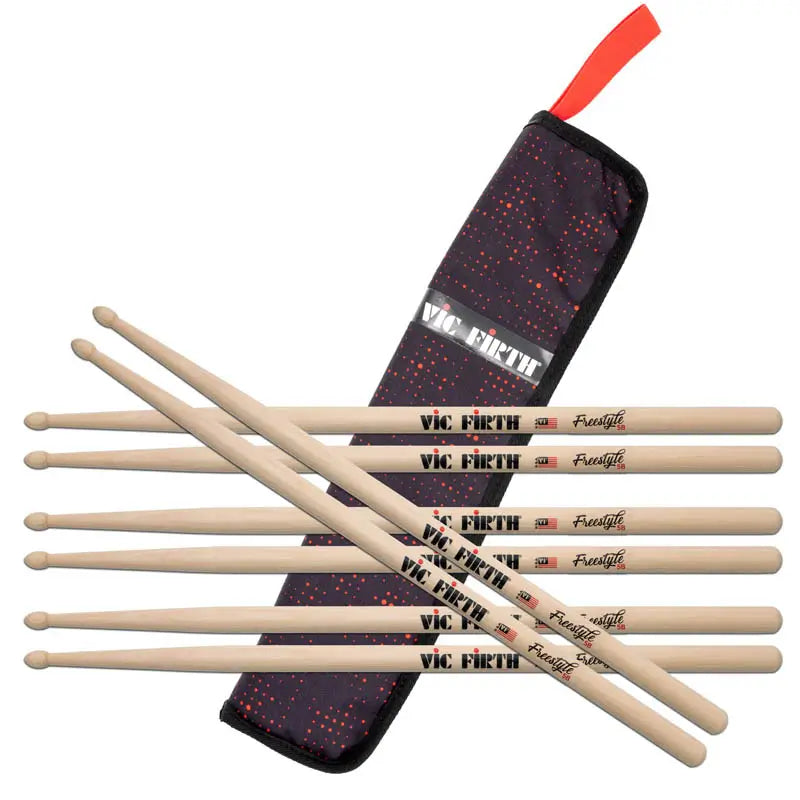 Vic Firth FS5B Drum Stick Bundle - 4 Pairs w/FREE Essentials Red Dot Stick Bag - Drum Center of Portsmouth
