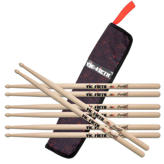EMBARGOED - ENABLE NOV 27 - Vic Firth FS5B Drum Stick Bundle - 4 Pairs w/FREE Essentials Red Dot Stick Bag - Drum Center Of Portsmouth