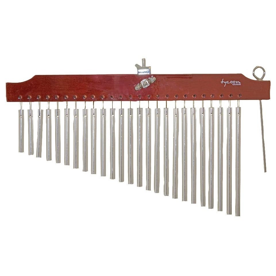 Tycoon Percussion 25 Chrome Chimes With Brown Finish Wood Bar