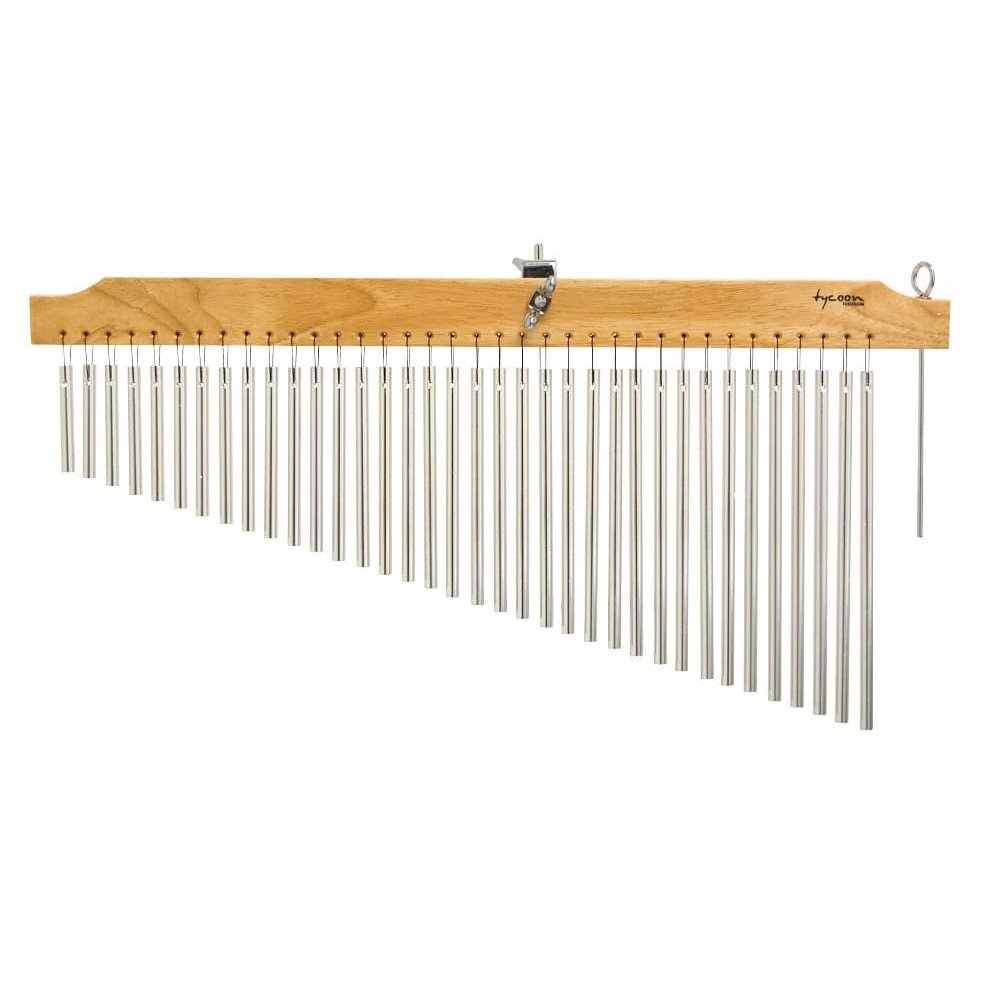Tycoon Percussion 36 Chrome Chimes With Natural Finish Wood Bar