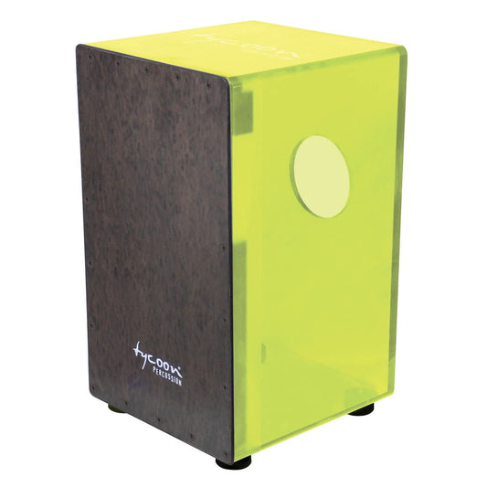 Tycoon 29 Series Neon Green Acrylic Cajon With Black Makah Burl Front