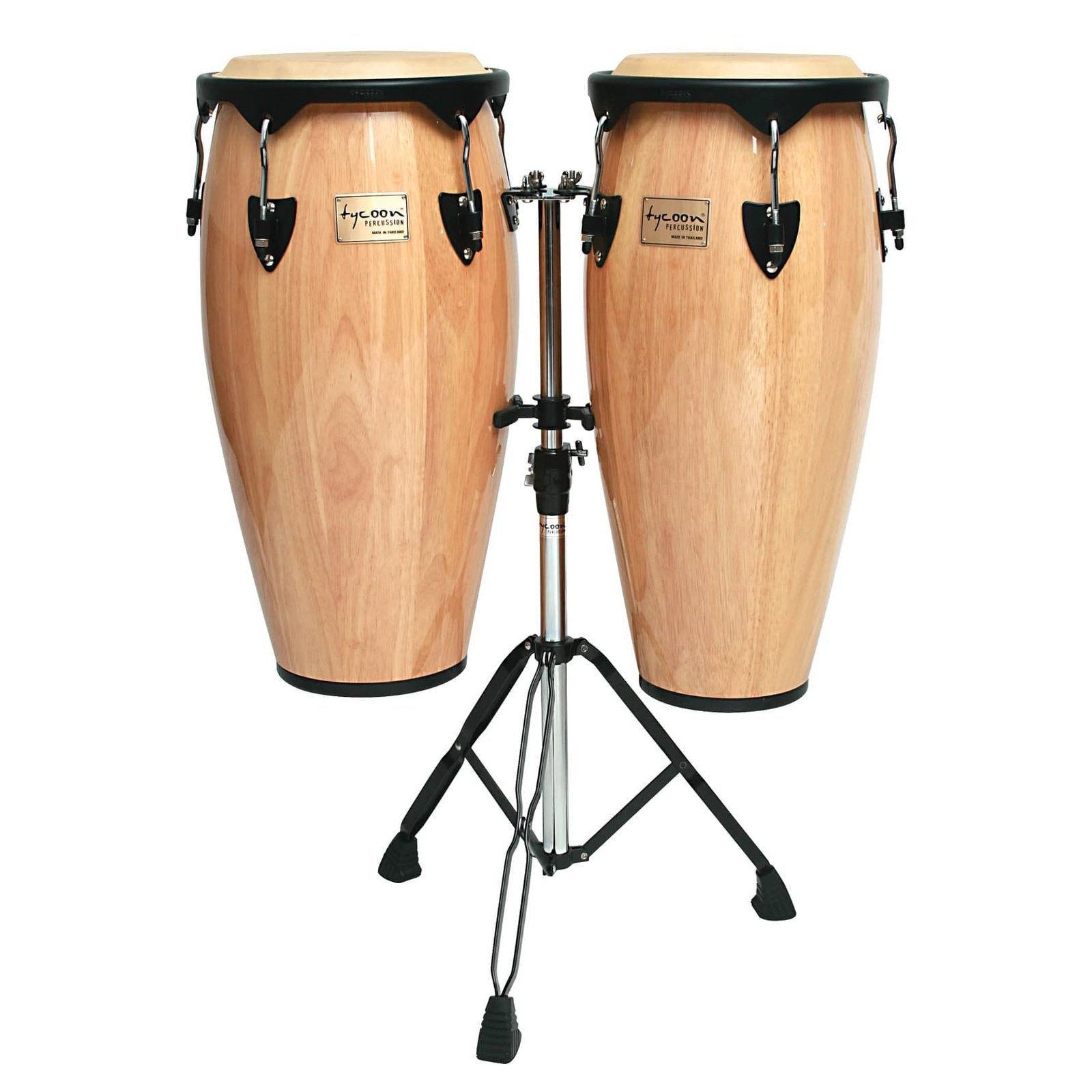Tycoon Percussion 10 & 11 Supremo Series Conga Set - Black Hardware/Natural Finish with Stand
