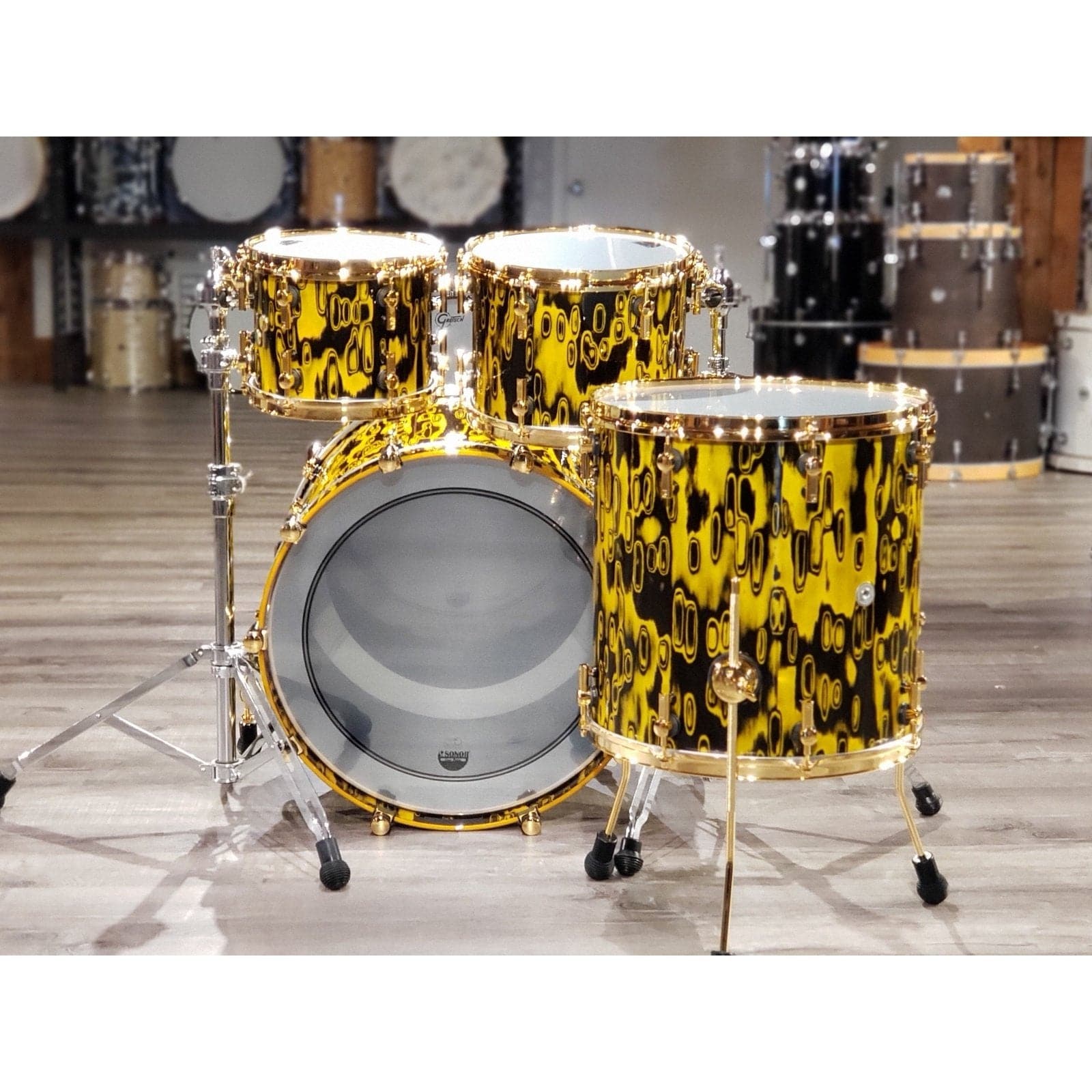 Sonor SQ2 Medium Maple 4pc Drum Set Yellow Tribal