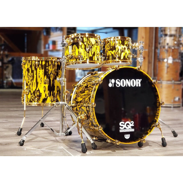 Sonor SQ2 Medium Maple 4pc Drum Set Yellow Tribal