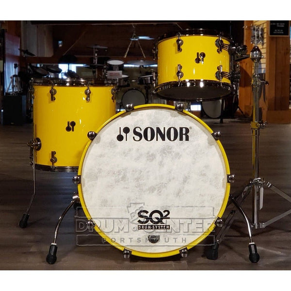 Sonor SQ2 3pc Medium Maple Drum Set - Solid Yellow Gloss w/Black Hardw ...