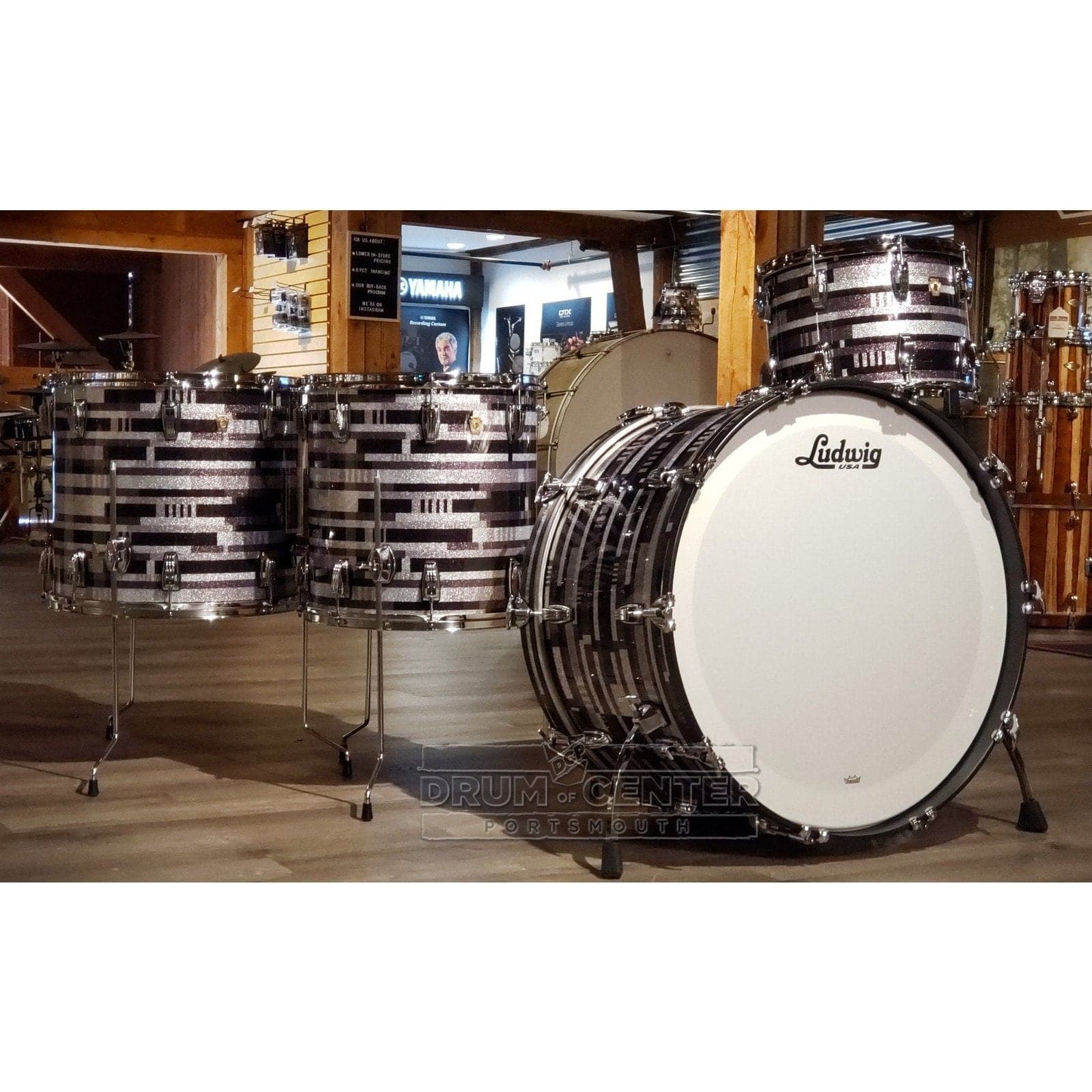 Ludwig Classic Maple 4pc Bonham Drum Set Digital Black Sparkle