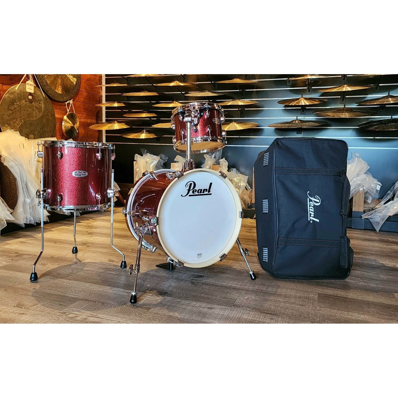 Used Pearl Midtown 3pc Drum Set Black Cherry Glitter w/Bags
