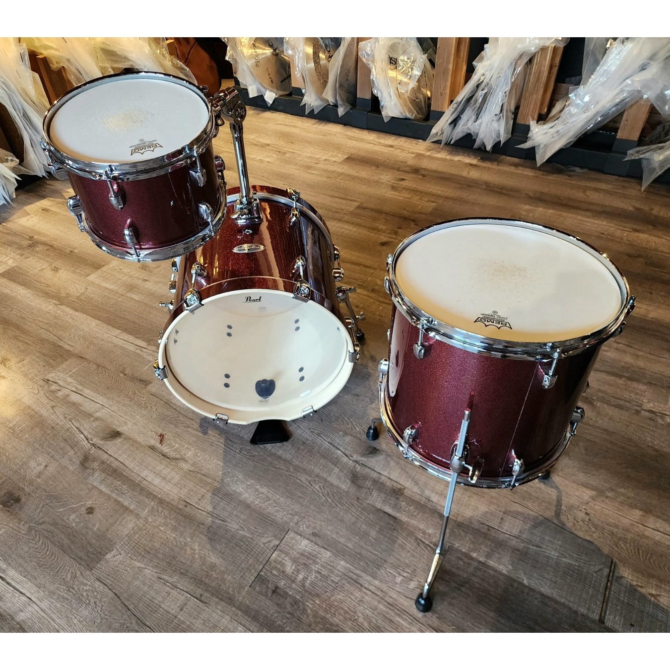 Used Pearl Midtown 3pc Drum Set Black Cherry Glitter w/Bags
