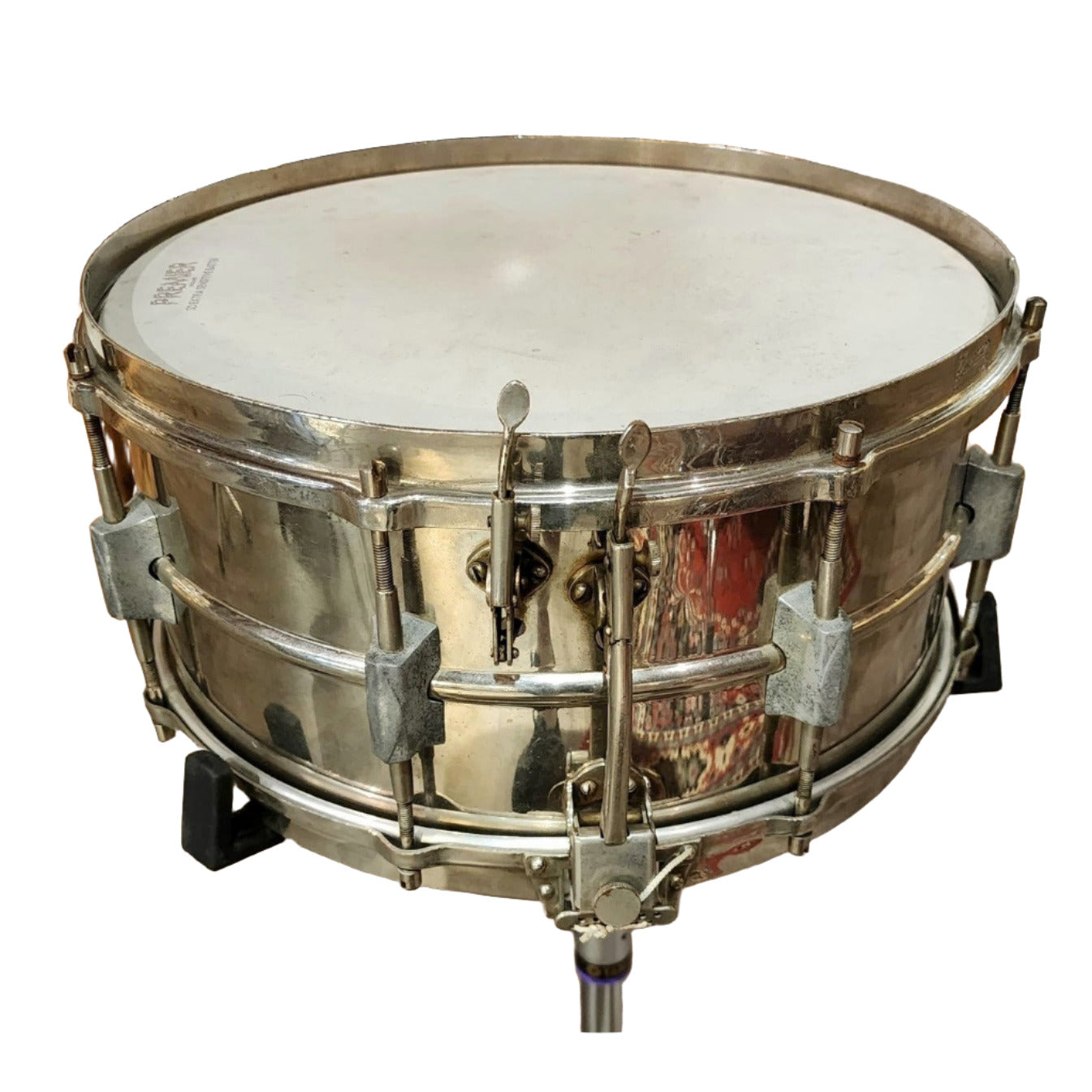 Used Vintage Premier Dominion Super Brass Snare Drum 14x6.5