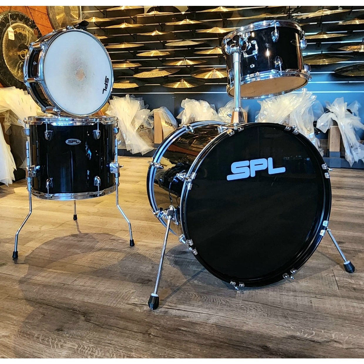 Used SPL 4pc Drumset Black Wrap