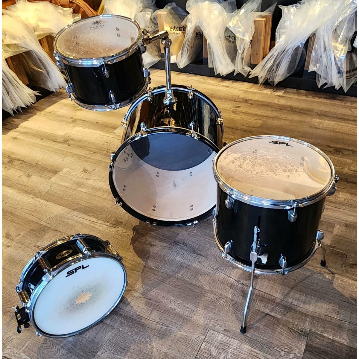 Used SPL 4pc Drumset Black Wrap