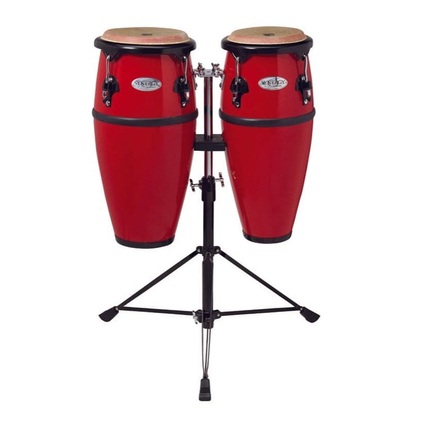 Toca Synergy Fiberglass Double Conga Set With Stand - 8 And 9 Inches - Red