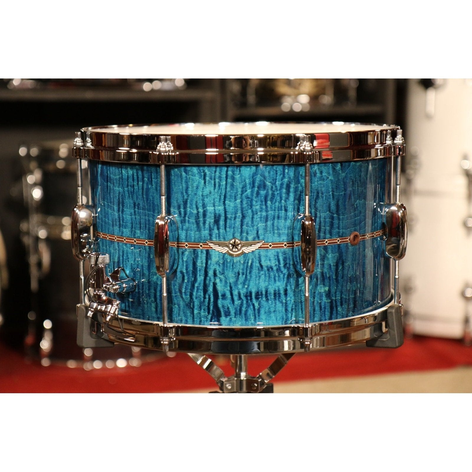 Used Tama Star Maple Snare Drum 14x8 Ocean Blue Curly Maple
