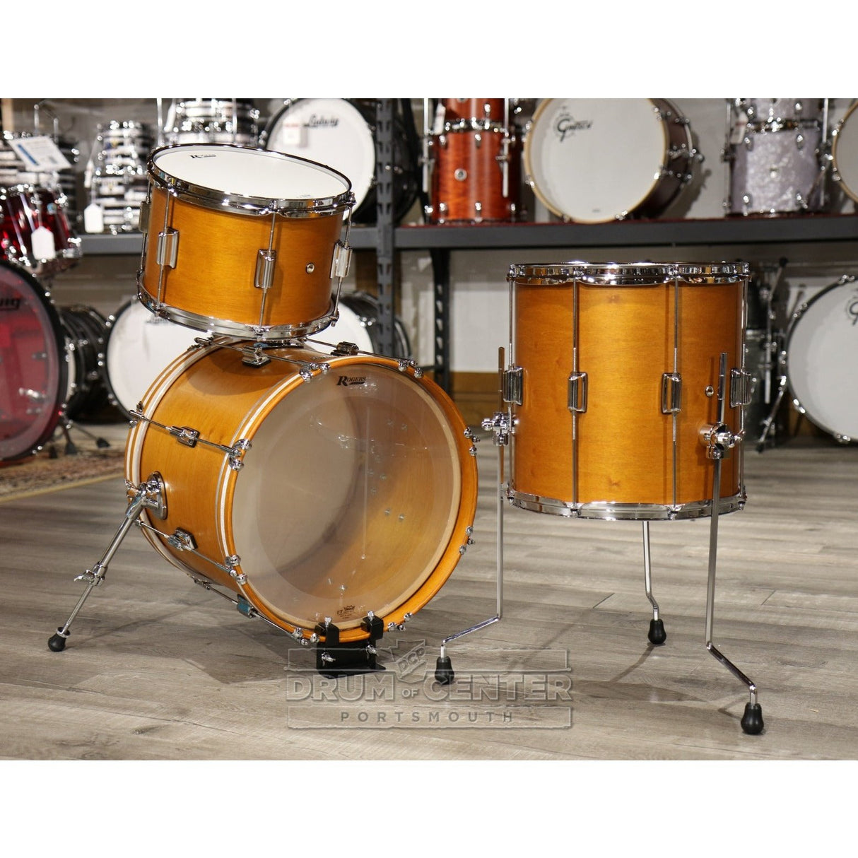 Used Rogers Tower 3pc Jazz Drum Set Satin Fruitwood Stain