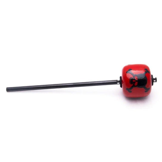 Danmar Red Wood Ball Bass Drum Beater, Black Shaft - Black Skull