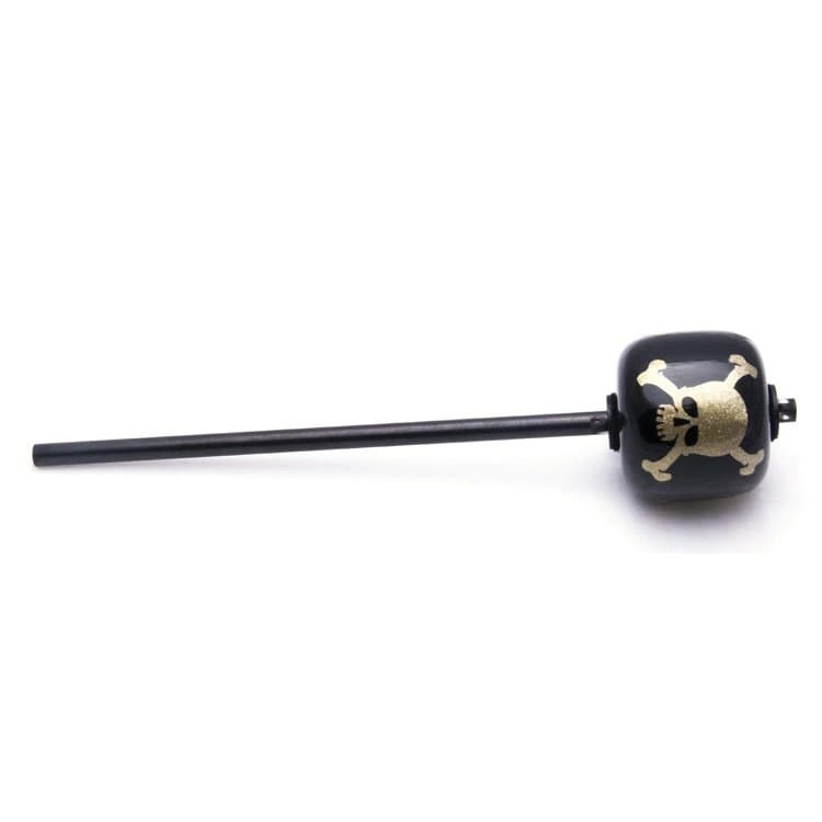 Danmar Black Wood Ball Bass Drum Beater, Black Shaft - Silver Skull