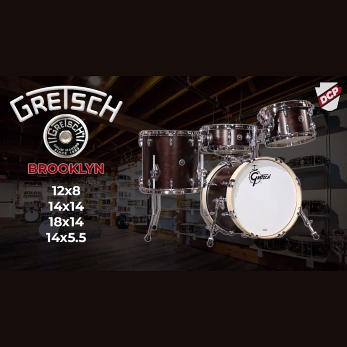 Gretsch Brooklyn 4pc Drum Set 18/12/14/14 Satin Antique Maple w/Mount