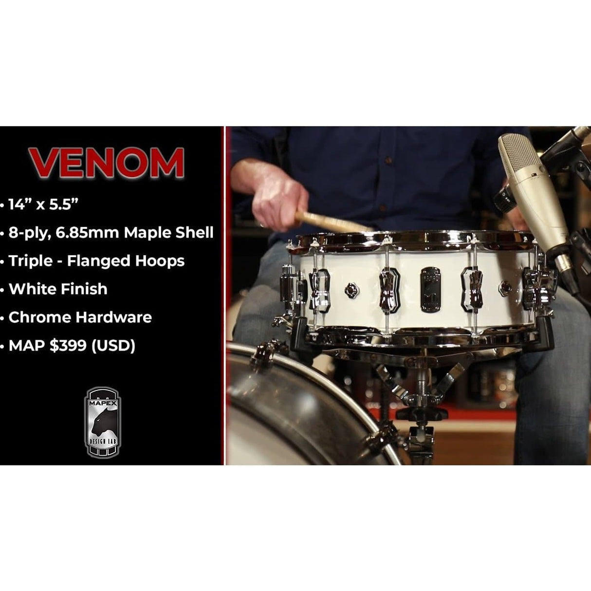 Mapex Black Panther 14x5.5 Venom Snare Drum - Arctic White