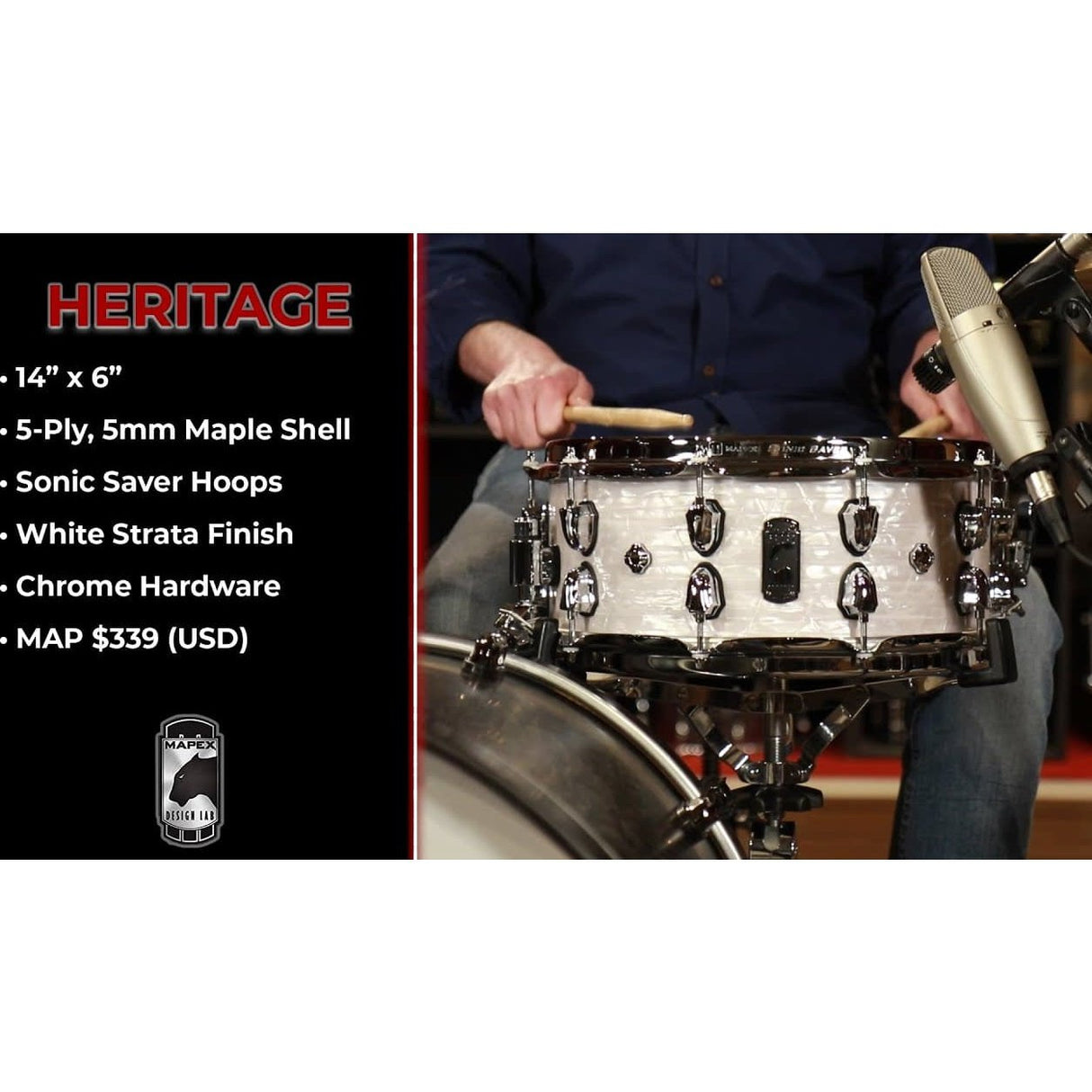 Mapex Black Panther 14x6 Heritage Snare Drum - White Strata