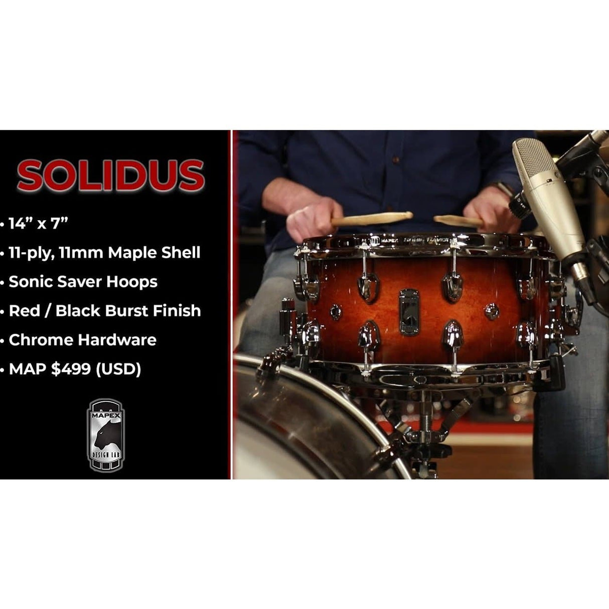 Mapex Black Panther 14x7 Solidus Snare Drum - Red Black Burst