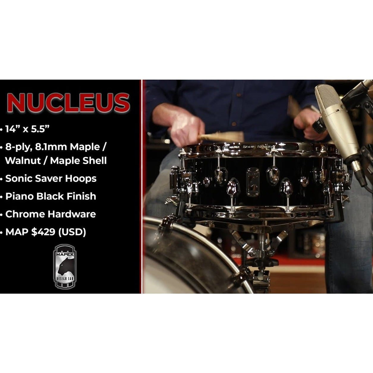 Mapex Black Panther 14x5.5 Nucleus Snare Drum - Piano Black