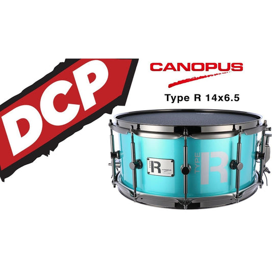 Canopus Type-R Maple Snare Drum 14x6.5 Turquoise Metallic w/ Black Hw