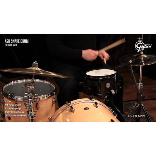 Gretsch S1-0610-ASHT Full Range Ash Snare Drum 10x6 Satin Ebony w/Mount