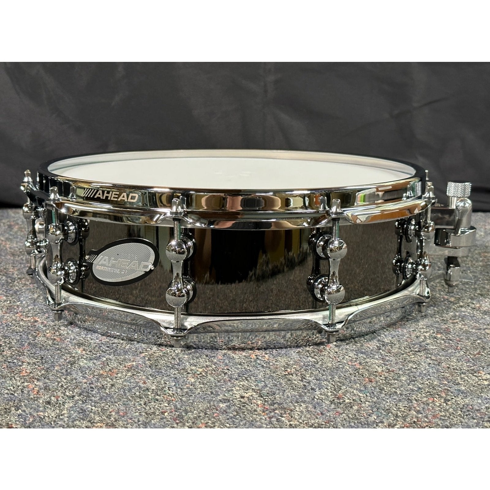 Used Ahead Black Chrome On Brass Snare Drum 14x4 w/Trick Throw-Off