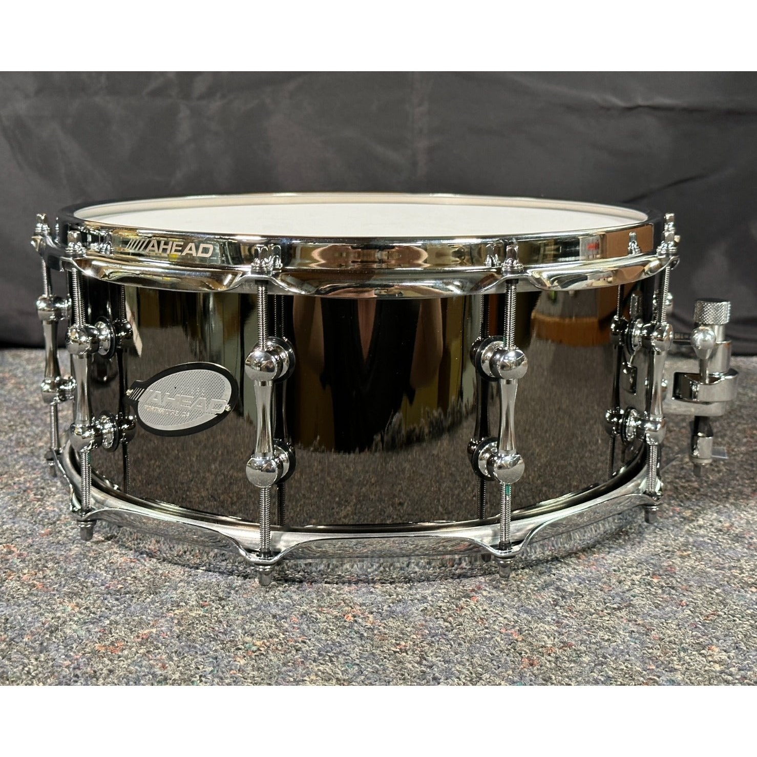 Used Ahead Black Chrome On Brass Snare Drum 14x6 w/Trick Throw-Off